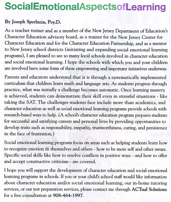 Social Emotional Aspects of Learning